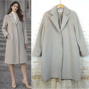 VTG Bill Blass Coat Womens 12 Beige Alpaca Wool Midi Cozy Overcoat 90s Italy